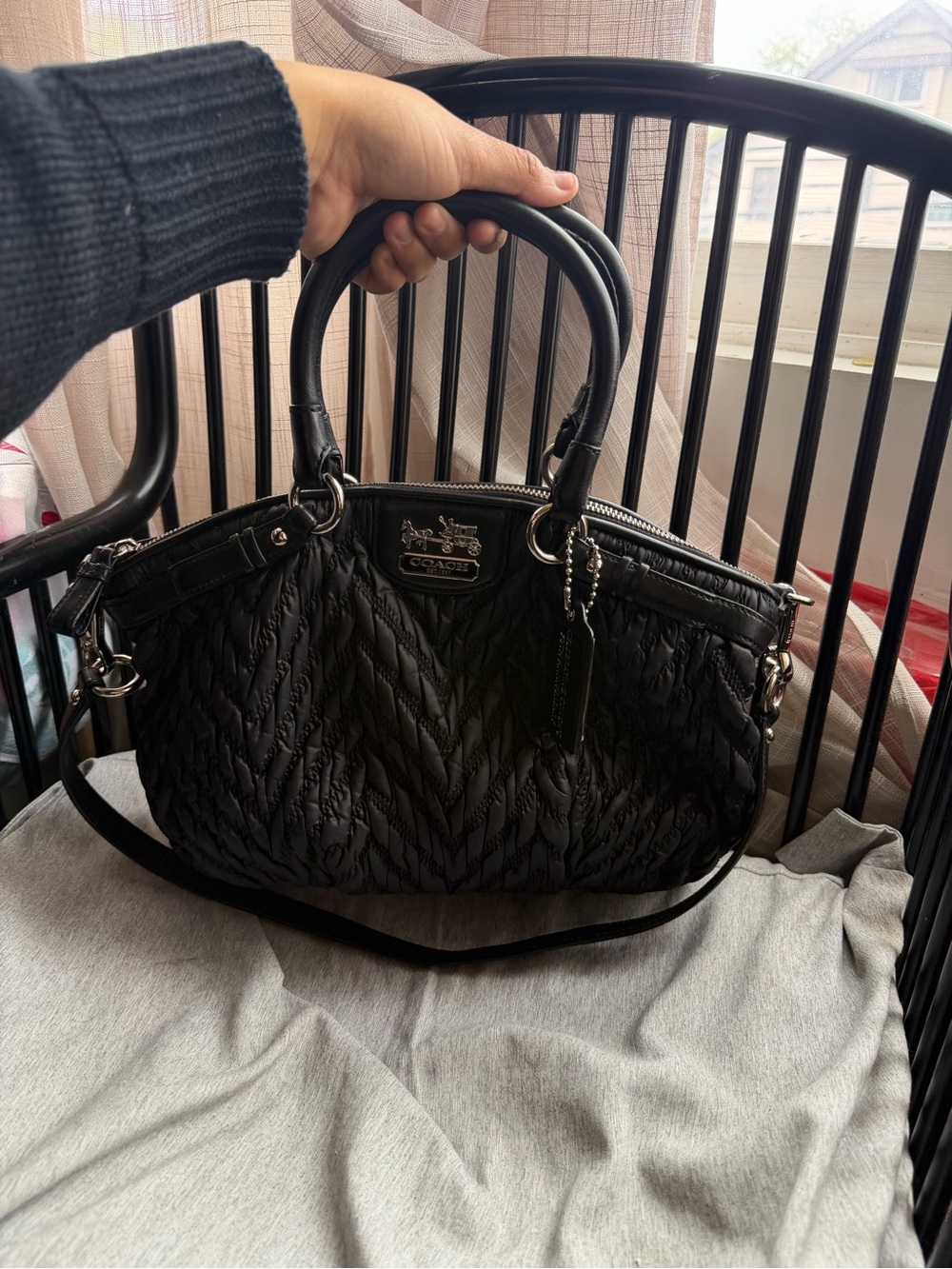 Coach Black Quilted Shoulder Satchel with Silver Hardware